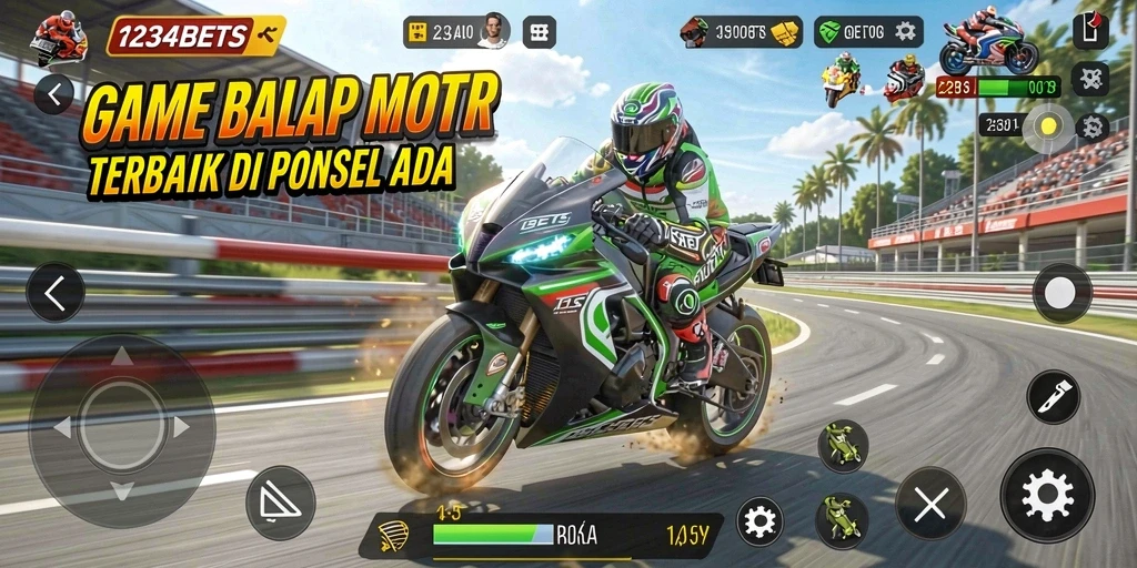 Screenshot gameplay 1234BETS memperlihatkan balapan motor yang mendebarkan.
