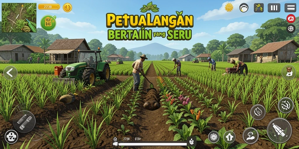 Screenshot gameplay 2739 menunjukkan aktivitas bertani yang menarik dan penuh warna.
