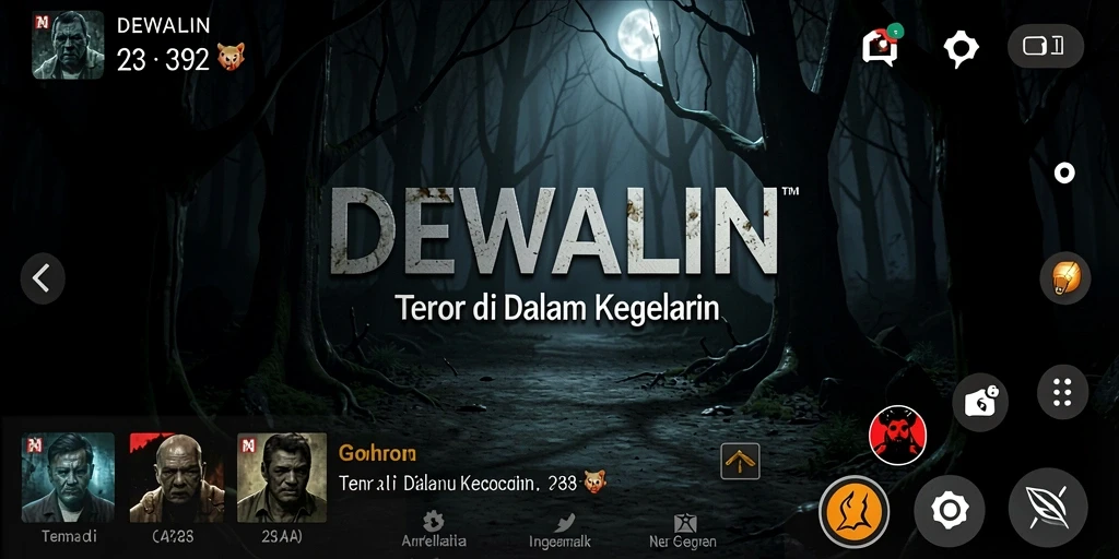 Gambaran gameplay menyeramkan DEWALIN dengan suasana gelap.