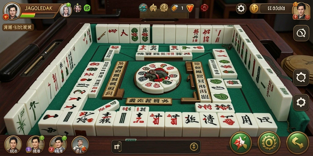 Tampilan gameplay JAGOLEDAK dengan ubin Mahjong berwarna-warni.