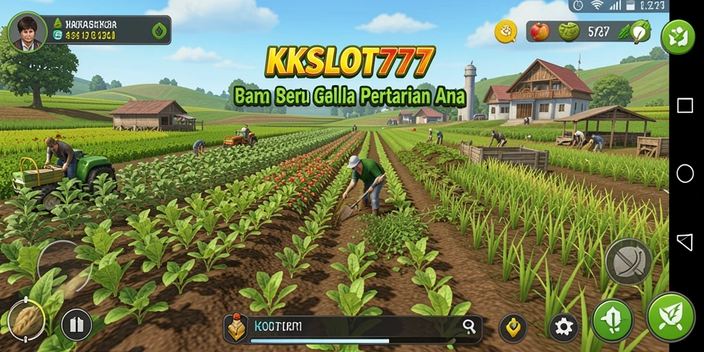 Tampilan gameplay KKSLOT777 yang menawan dengan aktivitas bertani.