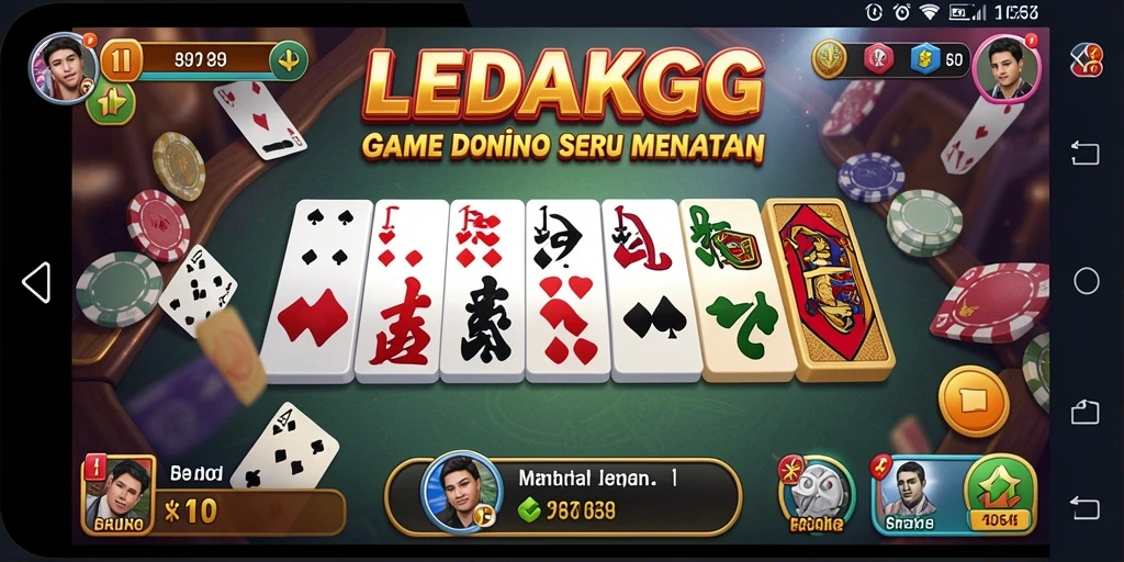 Tangkapan layar gameplay dari LEDAKGG menunjukkan strategi domino yang mendebarkan.