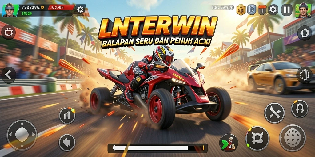 Tampilan seru gameplay LNTERWIN dengan balapan menegangkan.