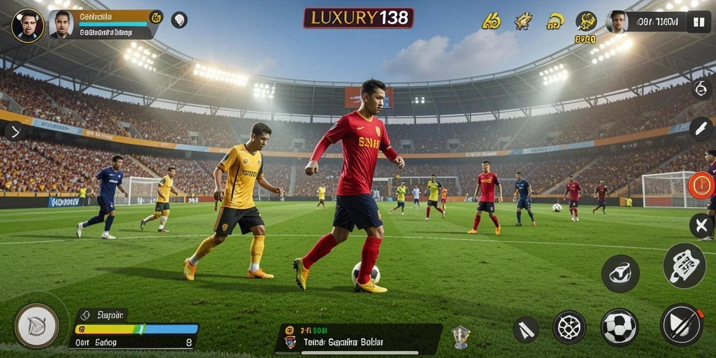 Screenshot gameplay LUXURY138 dengan aksi sepak bola yang menarik.