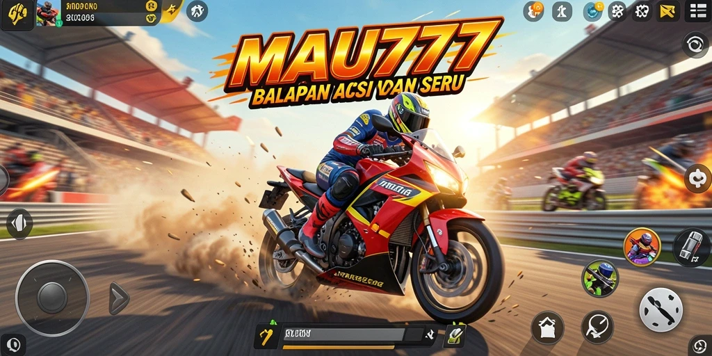 Tampilan gameplay seru dari MAU777 dengan aksi balapan motor yang mendebarkan.