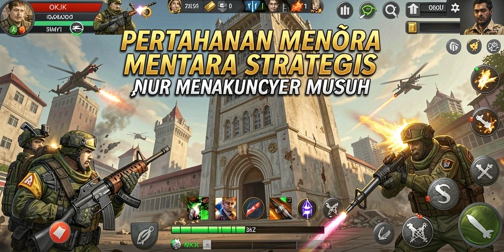 Screenshot menampilkan aksi menyerang dan bertahan dalam Tower Defense.