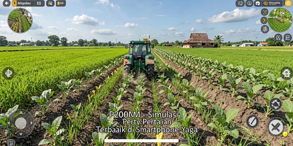 Screenshot gameplay P200M menunjukkan petani yang sedang merawat tanaman.
