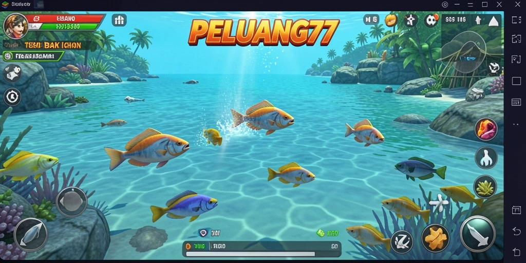 Screenshot gameplay PELUANG77 yang mendebarkan saat menembak ikan.