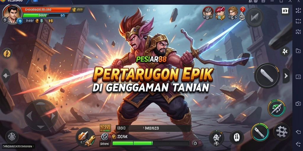 Tampilan gameplay PESIAR88 yang seru dan aksi pertarungan yang intens.