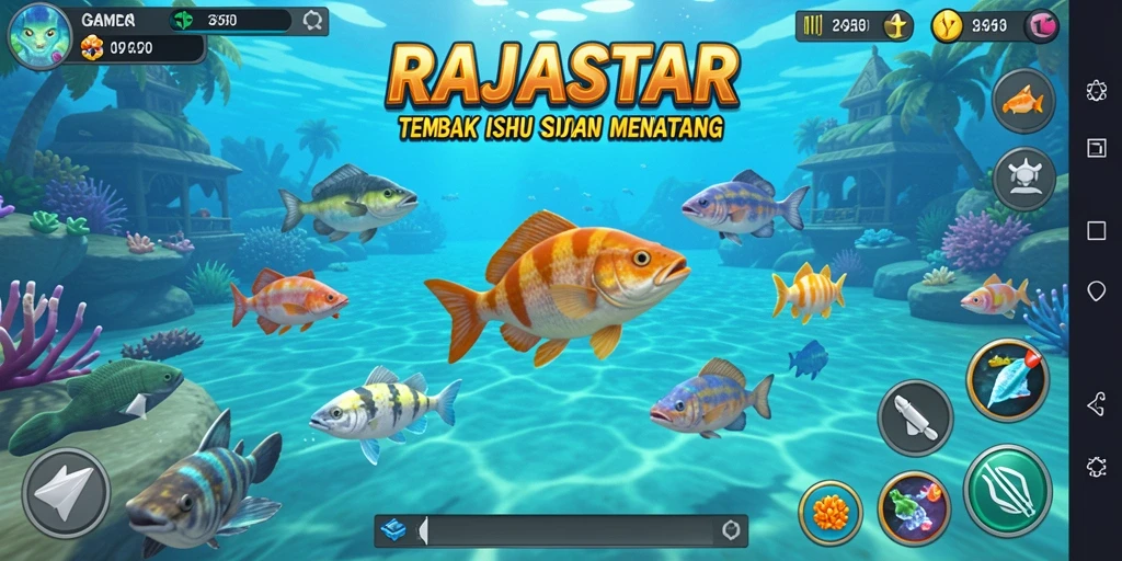 Tampilan gameplay menarik dari RAJASTAR dengan aksi tembak ikan.