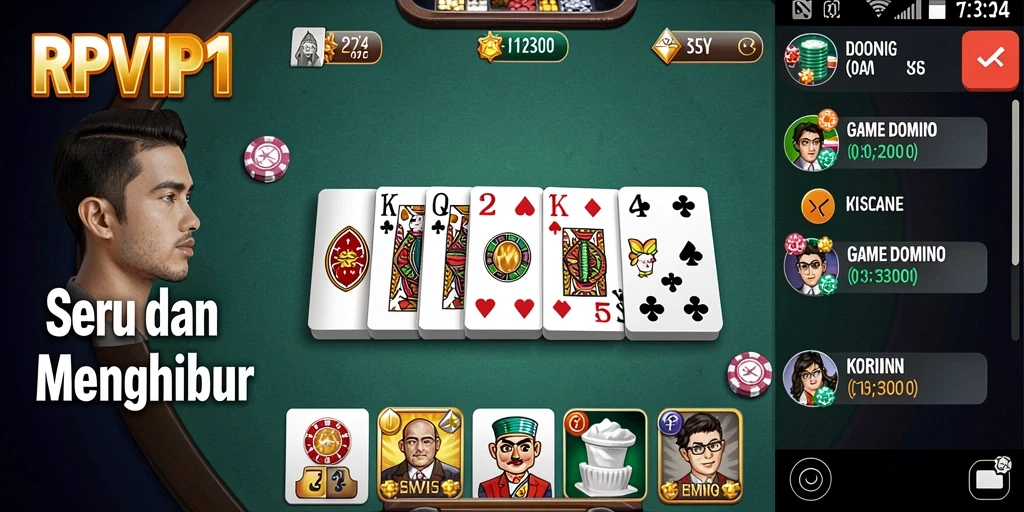 Screenshot gameplay RPVIP1 yang menunjukkan intensitas permainan Domino.