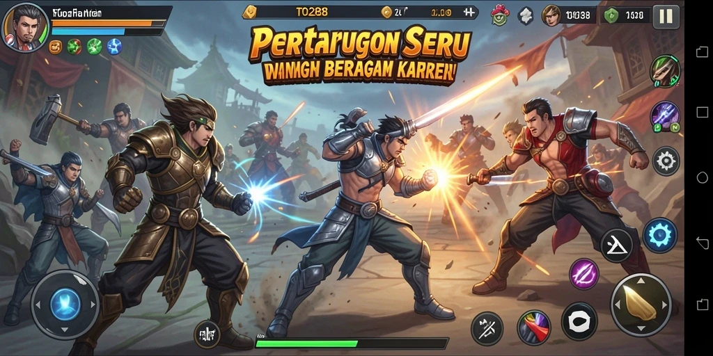 Gameplay pertarungan epik dalam TO288 dengan berbagai karakter.