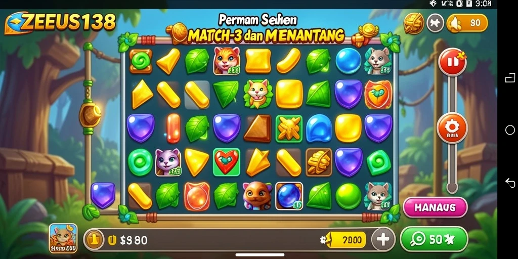 Tampilan gameplay Match-3 yang menarik dan penuh warna.